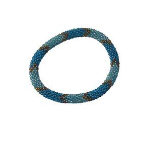 Sashka Bracelet Handmade Boho Chic Crochet Beaded Roll-On Blue Light Blue Gold